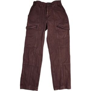 Pacsun Cargo Canvas Jeans Tapered Pants Sz S Elastic Waist Pockets Brown Casual